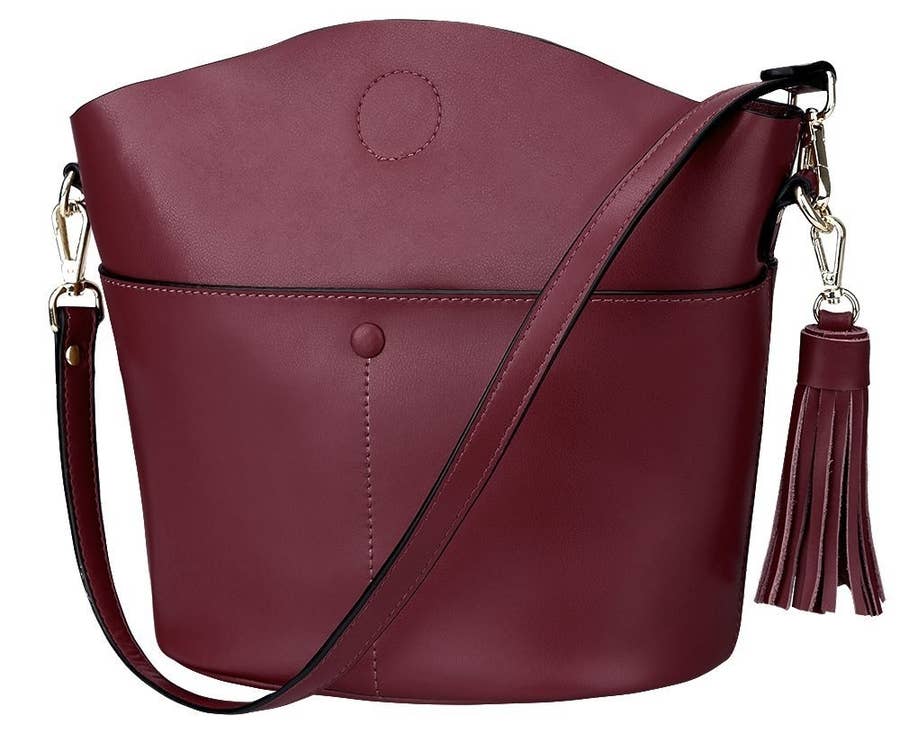 ShiningLove Women Fashion Durable PU Satchel Handbag Crossbody Bag Shoulder Bag with Tassels Trim 